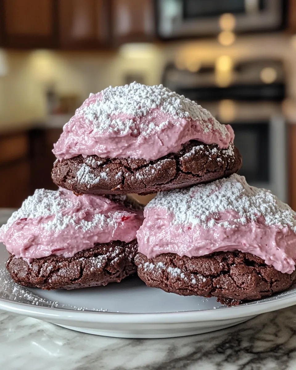The Best Chocolate Crinkle Cookies with Strawberry Buttercream