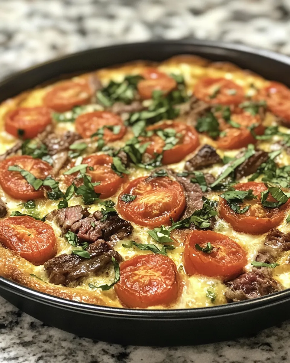 Savory & Flavorful Prime Rib & Tomato Basil Frittata