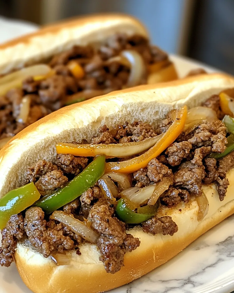 Juicy Ground Beef Philly Cheesesteaks Loaded with Flavor