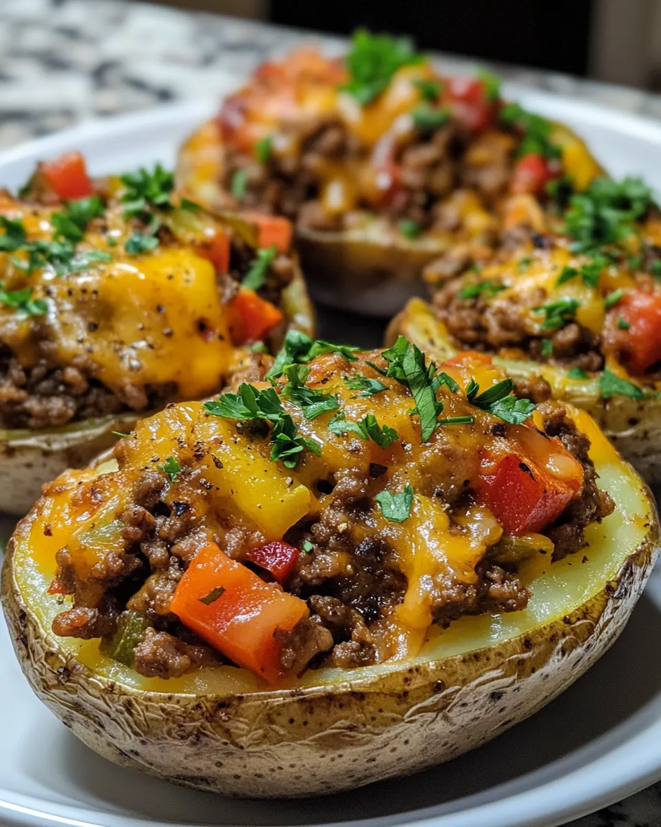 Hearty & Cheesy Beef & Roasted Veggie Twice-Baked Potatoes