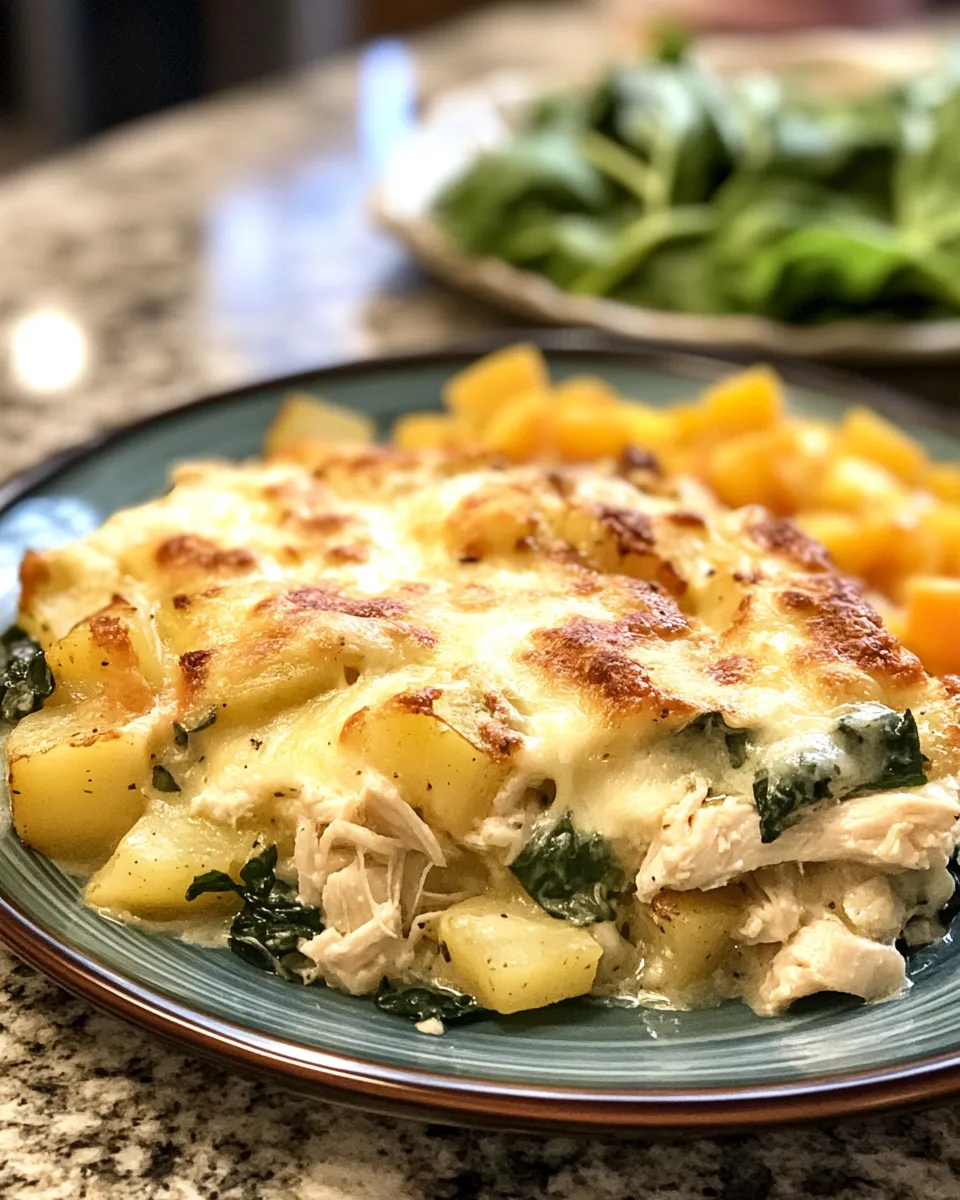 Savory Cheesy Chicken & Spinach Breakfast Casserole