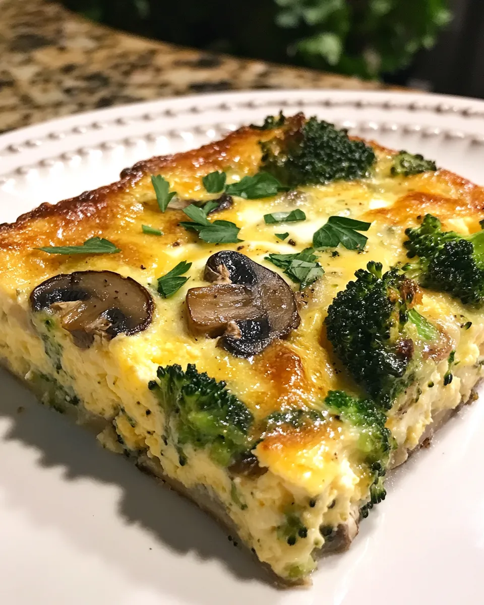 Cheesy Broccoli, Mushroom & Swiss Egg Bake