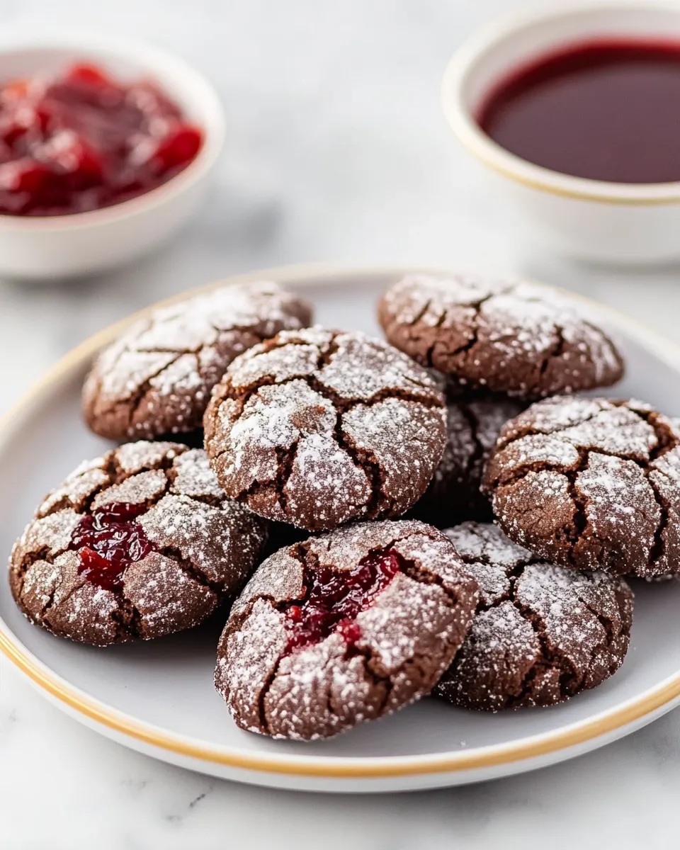 Fudgy Chocolate Crinkles Filled with Sweet Raspberry Jam