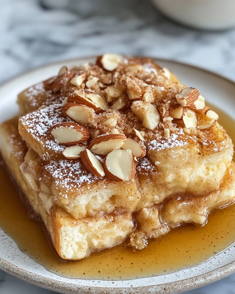 The Best Fluffy Cinnamon Almond French Toast Casserole Ever