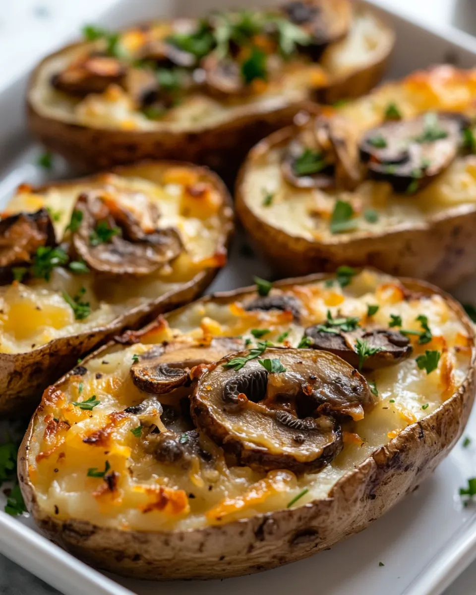 Savory & Delicious Creamy Mushroom & Herb Twice Baked Potatoes