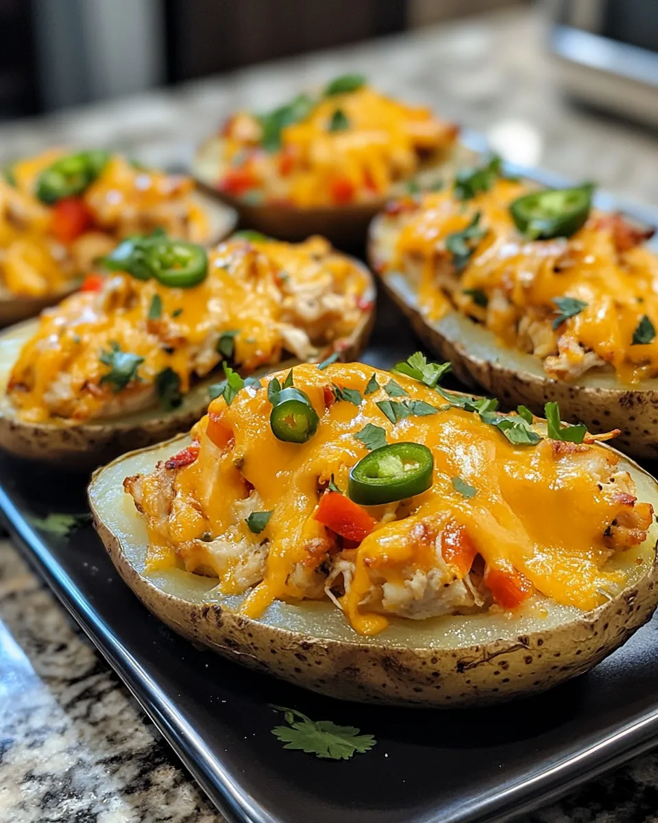 Hearty & Cheesy Southwest Chicken & Pepper Jack Twice Baked Potatoes
