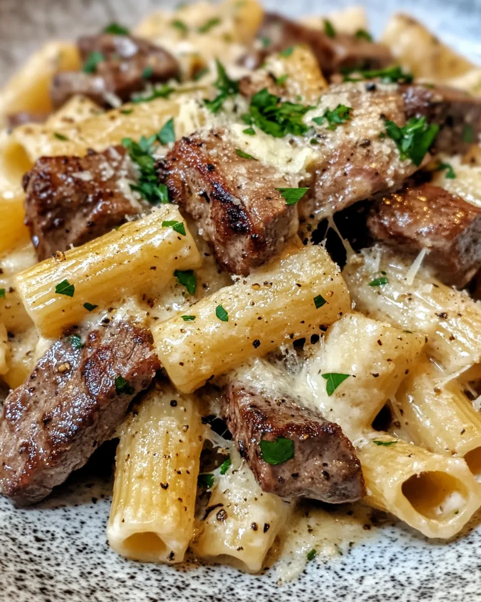 Irresistible Cajun Steak Tips in Cheesy Rigatoni Parmesan Sauce