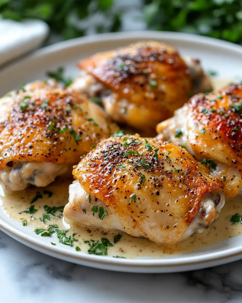 Savory Creamy Oven Baked Chicken Thighs