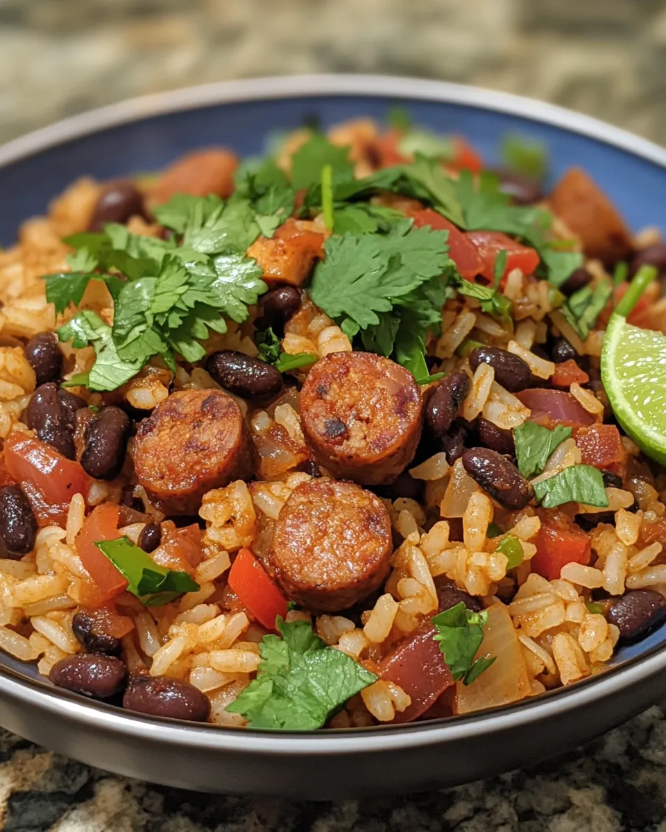 Delicious Black Beans and Rice with Sausage Simple Comfort Bowl