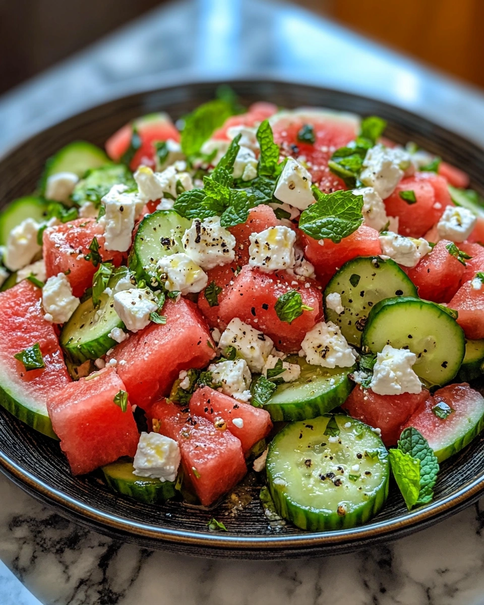 Watermelon Cucumber Salad with Feta and Mint